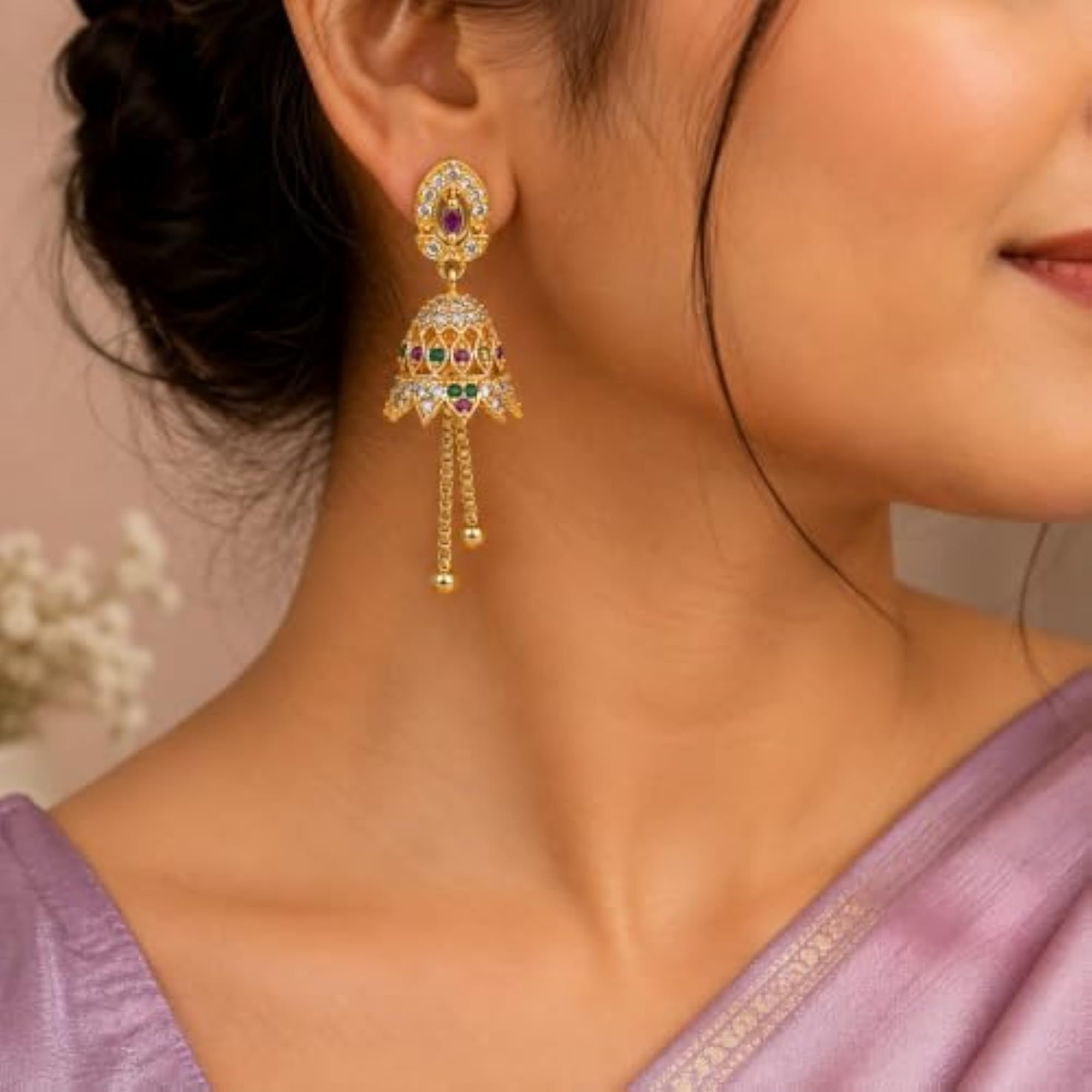 Premium Quality CZ Multicolor Stone Jhumka Earrings