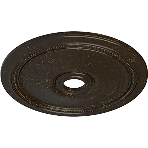 Image of Ekena Millwork CM24DISHC Diane Ceiling Medallion, 24 inchOD x 3 5 /8 inchID x 1 1 /4 inchP (Fits Canopies up to 6 1 /4 inch), Hand-Painted Stone Hearth Crackle