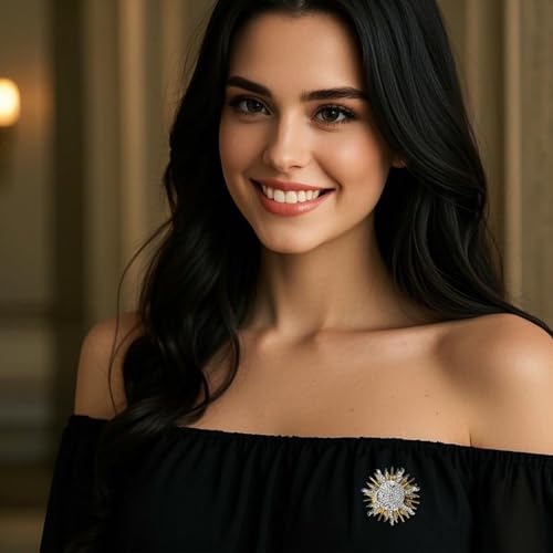 Image of Rhinestone Moon /Sun Brooch Pin for Women Crystal Celestial Brooches Elegant Dress Suit Accessories Sun /Moon Lapel Pins Jewelry
