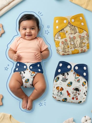 Image of Blushbaby Premium Reusable Cloth Diaper for Babies (3 Months - 3 Years) | 2 Washable Diaper with 2 Insert Pad | Adjustable, Leak-Proof, rash free & Absorbent | Freesize Diaper (5-18kg)