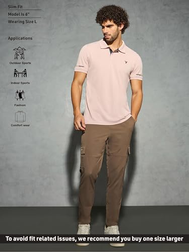 Image of TECHNOSPORT Men's Solid Slim Fit Polo Collar T-Shirt TECHNOCOOL+ Half Sleeve Button Polyester for Gym Running Workout UPF50+ Anti Odour