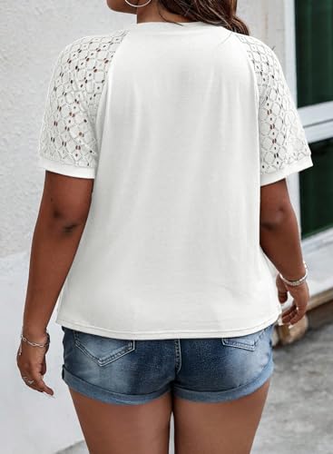 Image of Eytino Plus Size Tops for Women Summer Lace Short Sleeve Crewneck Loose Casual Blouse Tunic T Shirts(1X-5X)