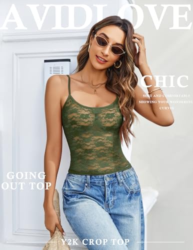 Image of Avidlove Bralettes for Women Lace Spaghetti Strap Camisole Y2k Crop Tops Going Out Tank Tops