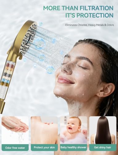 Image of Magichome Shower Head with Handheld, High Pressure 10-Spray Detachable Chrome Showerhead with Stainless Steel Hose,Brushed Gold