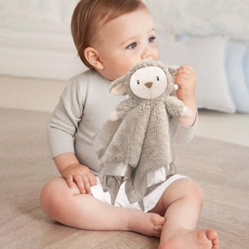 Image of Lamb Baby Security Blanket for Boys Girls, Lovey Fluffy Snuggle Toy Great Shower Gift for Baby Newborn Plush Stuffed Animal, Brown 13.5 Inch