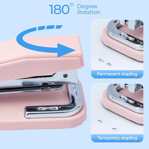 Image of M&G Desktop Stapler Portable Stapler with 50 Sheet Capacity, 360 Rotation Design, Two Binding Modes, Classic Stapler with 1000 Staples, Durable Staplers for Office School Home (Pink)