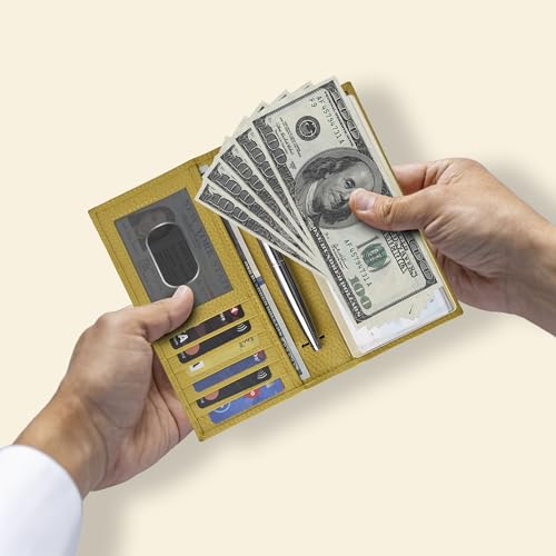 Oak Leathers Leather Checkbook Cover for Men & Women -RFID Slim Wallet Pen Holder Credit Card Gift Duplicate Checks Minimalist Design (Mustard) - Thumbnail 5