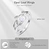 PRAYMOS 925 Sterling Silver Leaf Ring White Opal Moonstone Rings Adjustable Open Ring for Women with Jewelry Box Size 7-9
