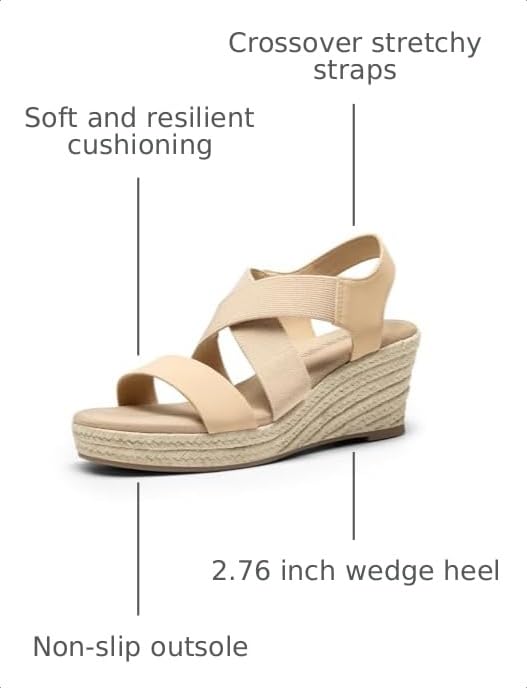 Image of DREAM PAIRS Womens Platform Espadrilles Wedge Sandals, Slip on Elastic Ankle Strap Sandals for Women Casual Dressy Summer