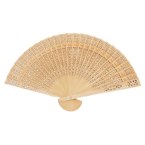 Folding Hand Fan with Hollow Engraving Sandalwood Design, 8x1x1 In Foldable Portable Lightweight Durable Long Lasting Engraved Hand Held,Stylish Dancing Fans for Wedding Parties Summer Guests (beige) - image 1