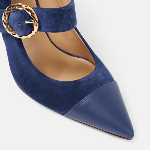 Women's Block Heel Pointed Closed Toe Mary Jane Shoes with Buckle Fashion Suede Cap Toe Pumps Comfortable Office Wedding Dance Party Dress High Heels for Women4