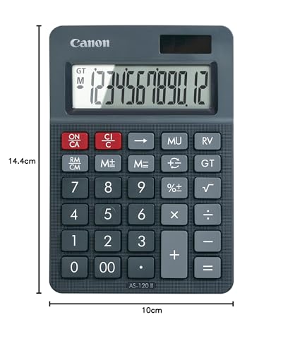 Canon AS-120 II Taschenrechner (Solar- und Batteriebetrieb, 12 Stellen) Schwarz