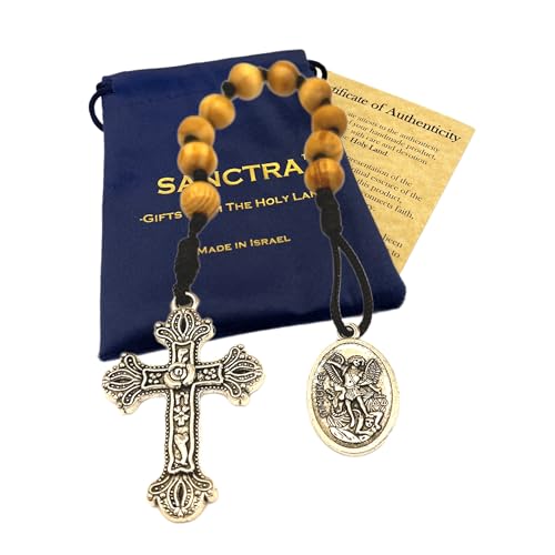 Wooden Bead Rosary With Saint Benedict Medal - Handcrafted Prayer Beads With Gift Pouch