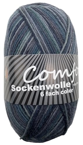 6-fädige Sockenwolle Strumpfwolle -150gr Knaul- 375m Lauflänge - dicke Wolle für besonders warme Socken – grosse Farbauswahl (001)