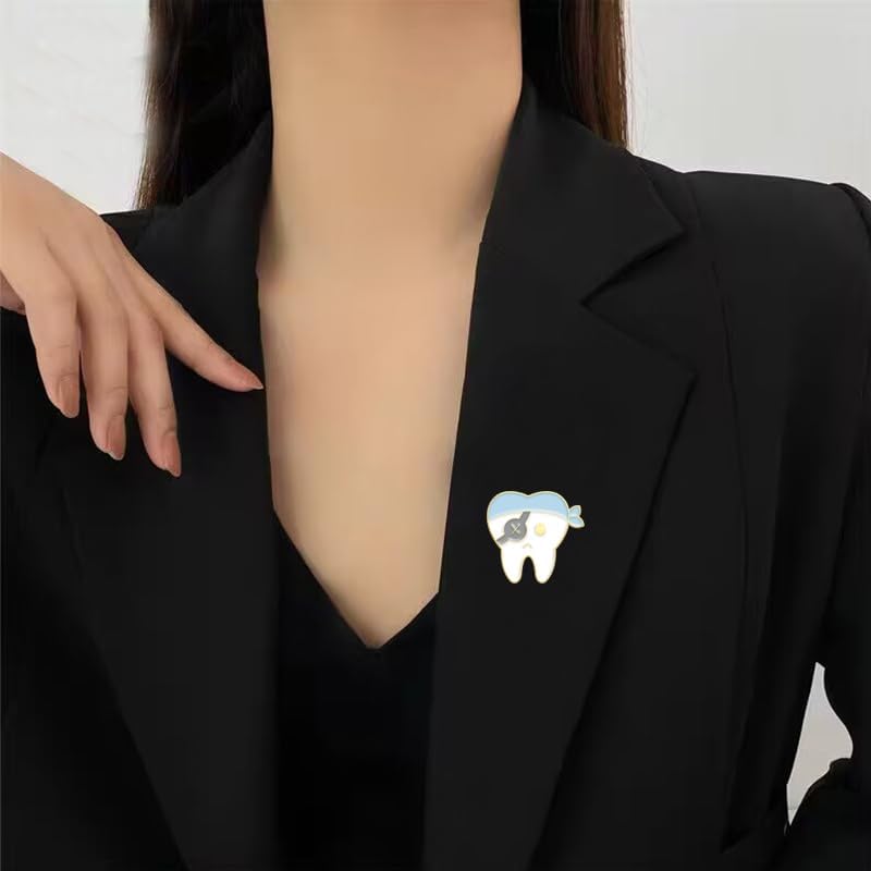 4Pcs Cartoon Tooth Shaped Enamel Pins Set For Women Girls Creative Cake Doughnut Chips Avocado Badge Pins Tooth Charm Dentist Cartoon Nurse Brooch Gift image 4