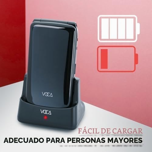 Teléfono plegable VOCA con botones grandes para personas mayores | 4G LTE libre | Volumen alto | Botón SOS | Marcación rápida | Texto predictivo | Base de carga | V340 (Negro)