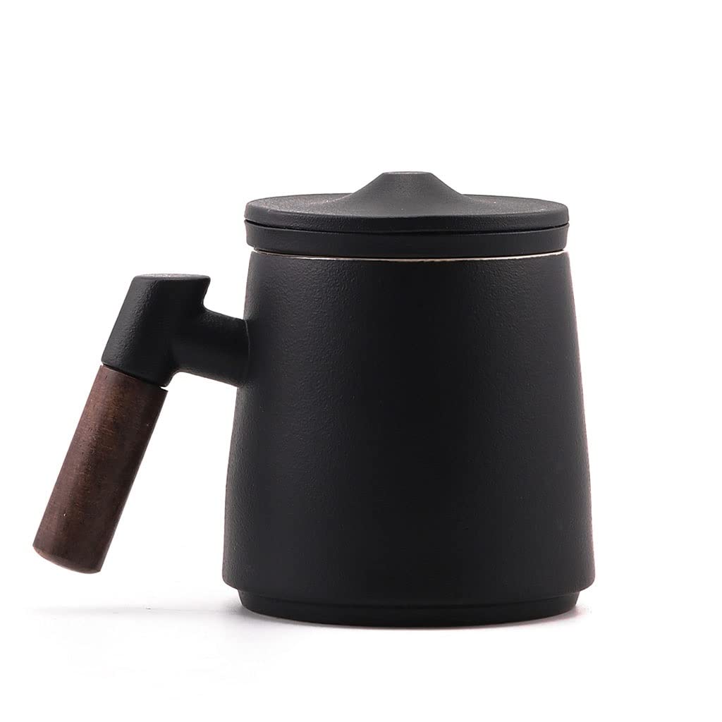 HSQMA Tasse De Thé en Céramique avec Infuseur Et Couvercle, Mignonne Tasse De Thé avec Filtre en Vrac, Chinois La Tasse De Thé en Porcelaine Fait À La Main for Le Bureau À Domicile (Color : Black)