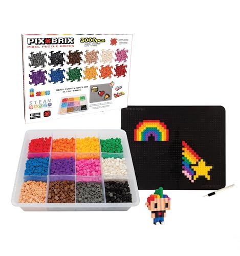 Cefa Toys- Pix Brix Pixel Art 3000 piezas,Colores Surtidos,Gama Oscura,Construcción Horizontal,Vertical,Diagonal,CREA mosaicos,Figuras 2D,3D.Compatible con Otras Marcas,Niños a Partir de 6 años.