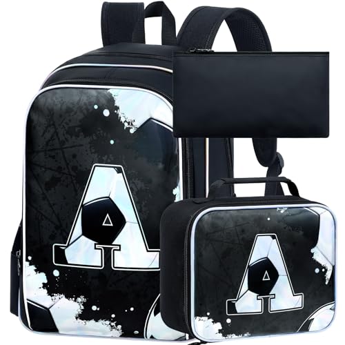 AGSDON Mochila com 3 peças, para meninos, 43 cm, resistente à água e leve, com lancheira para adolescentes, Futebol 17uv, Mochilas Daypack