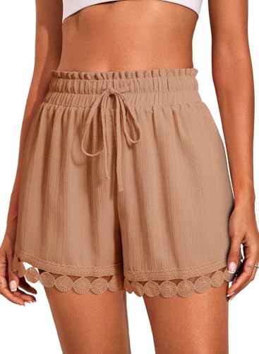 Image of Dokotoo Womens Shorts Summer Casual Loose Elastic Waist Drawstring Lace Boho Beach Cover Up Shorts