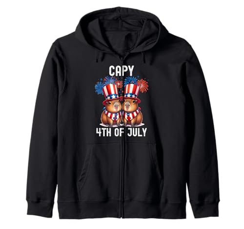 Capy 4th Of July Funny Capybara Patriotic American Flag Kids Zip Hoodie