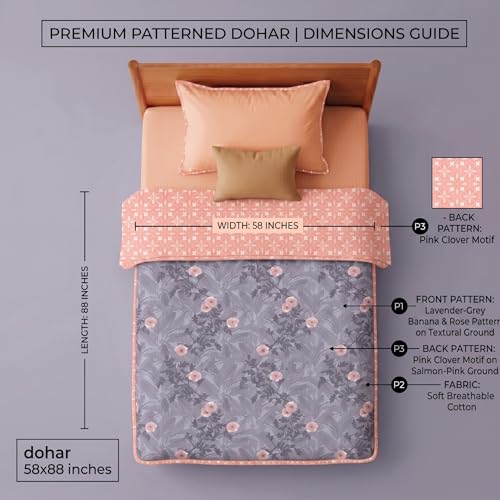 Image of HOMEKART Luxury Cotton Dohar Blanket for Single Bed | Ultra Soft Reversible AC Quilt | Floral Printed Lightweight Summer Blanket | 58x88Inches (Lavender Mist)