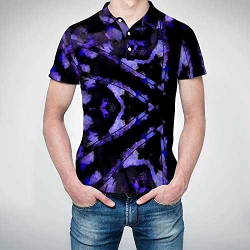 Frcavbin Abstract Geometric Watercolor Golf Shirt For Men Athletic Collared Dry Office Work Short-Sleeve Polo Shirts Fashion 3D Graphic Prints Tops For Walking, Fishing, Hiking M #TOP4