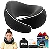 Travel Pillow - Memory Foam Travel Neck Pillow for Airplanes Travel Gift Adjustable Airplane Pillow for Long Flight Travel Essentials Easy to Carry with Eye Masks, Earplugs, and Luxury Mesh Bag Black