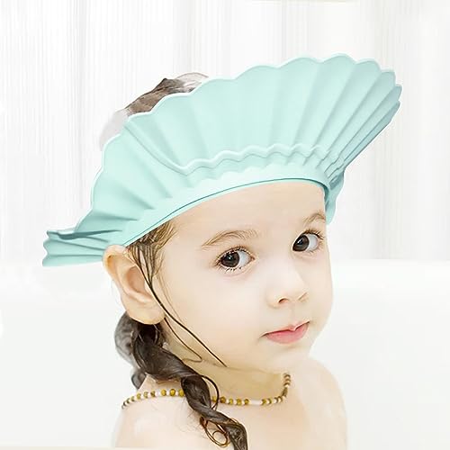 Baby Shower Cap Bath Visor Protection Silicone Adjustable Safe Shower Bathing Cap for Infants Toddler Baby Kids Children (6 Months-12 Years old/15.8-22.8In, Haze Blue)