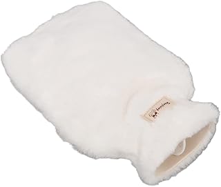 Plush Hot Water Bottle 1000ml Wide Mouth Insulated Keep Warm Water Bags Anti Slip Warm Water Bottle with Washable Soft Plush Cover for School Office(White)