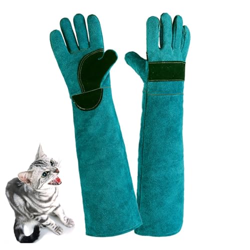 HPGJLEE Protective Gloves for Dog Cat Grooming/Washing, 60cm Leather Animal Handling Gloves Anti-bite Scratch, Gardening Grooming Welding