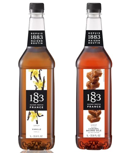 Image of 1883 Vanilla & Salted Caramel Syrups (Cafe Variety Pack) for Coffee & Drinks - 1 Liter Plastic Bottles (Pack of 2)