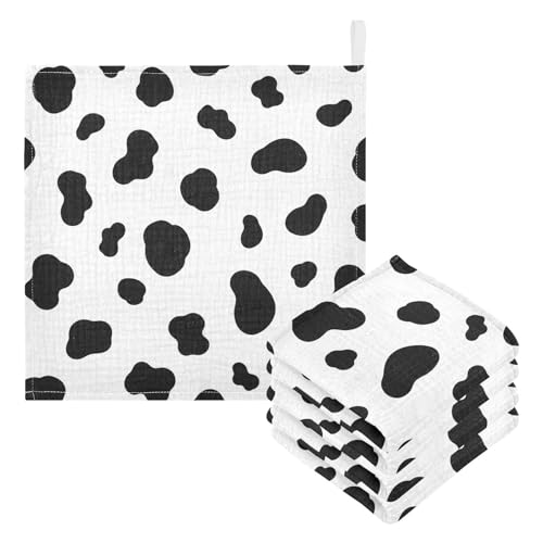 Image of Black White Cow Pattern Baby Muslin Washcloths Burp Cloths Soft Absorbent Baby Wash Cloth Fingertip Face Towels for Newborn Boys Girls 12 x 12 in,3 Pack
