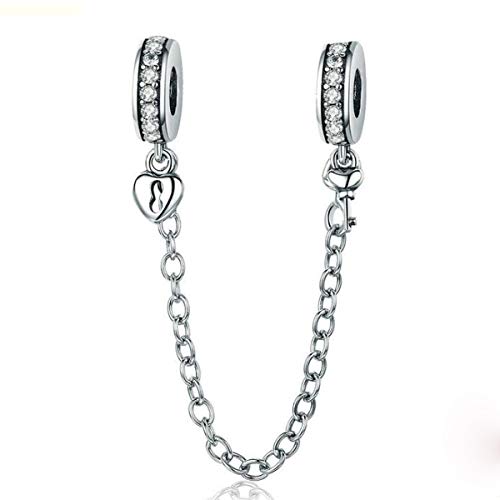 Cadena de seguridad 925 con topes clip lock de corazón para pulseras de charms DIY