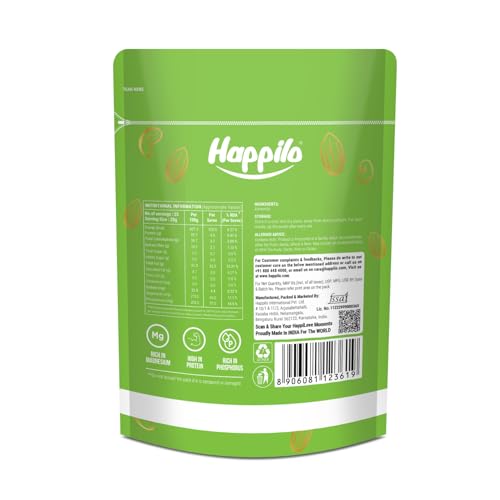 Image of Happilo Premium Natural Californian Almonds 500g | Badam Giri, Healthy Snacks, Dry Fruits | Crunchy Nuts | High in Fiber | Rich in Protein | Magnesium | Phosphorus | Dietary Fibre | Zero Cholesterol
