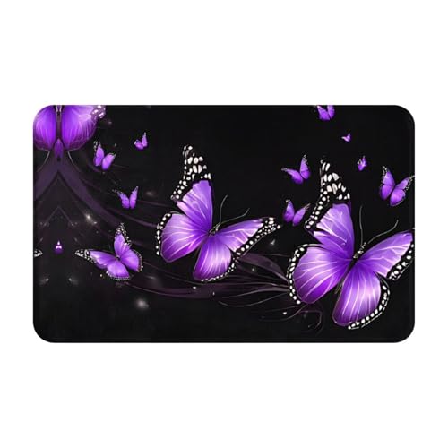 Butterfly Purple Print Living Room Bathroom Kitchen Anti Slip and Absorbent Carpet, Indoor Entrance Door Muddy Floor Mat, Ultra Soft Washable Carpet 21x31.5 Inches