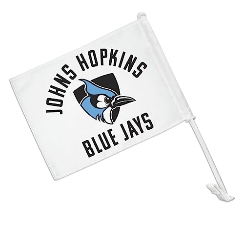 Johns Hopkins University Blue Jays Logo Car Truck Flag with Window Clip On Pole Holder - Right Passenger Side