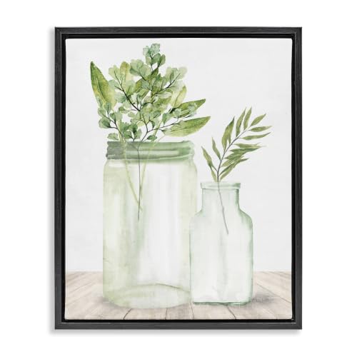 Country Plant Leaves Rustic Jars, 17 x 21 Inch Canvas in Floater Frame
