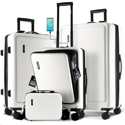 Image of Hard Shell Luggage Sets with Spinner Wheels 4 Piece, Expandable Large Suitcases with TSA Lock, Travel Large Suitcase Set, White Luggage Set