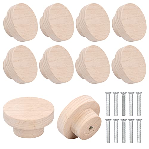 emperoch Pomos para Muebles, 10 Piezas Perillas Redondas de Madera para Armario, Tiradores para Cajones Madera Natural con Tornillos, para Armario cajón Zapatero Armario Puerta Paquete Dormitorio Cover