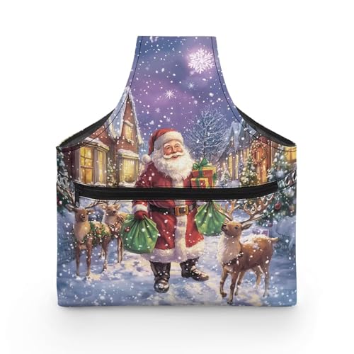 Image of KUIFORTI Santa Claus Christmas Yarn Bag Moose Portable Crochet Bag Organizer Portable for Crocheting Knitting Accessories Home Gifts, Size L