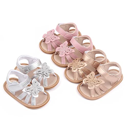 Oamico Baby Girl Sequin Sliver Butterfly Sandals Infant Soft Anti-Slip Rubber Sole Casual Beach Sandals Newborn Toddler Outdoor First Walker Summer Shoes For Flat Sandal 12-18 Months #TOP1