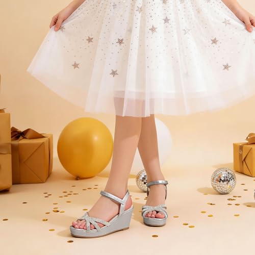 Image of DREAM PAIRS Girls Wedge Sandals Flatform Open Toe Summer Platform Sandals Flower Wedding Party for Little Kid /Big Kid