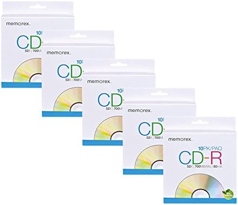 Memorex Blank Cd CD-R 52X 10-Pack - Bulk Pack of Five 10-Packs (50 Total Discs) (32020040050)
