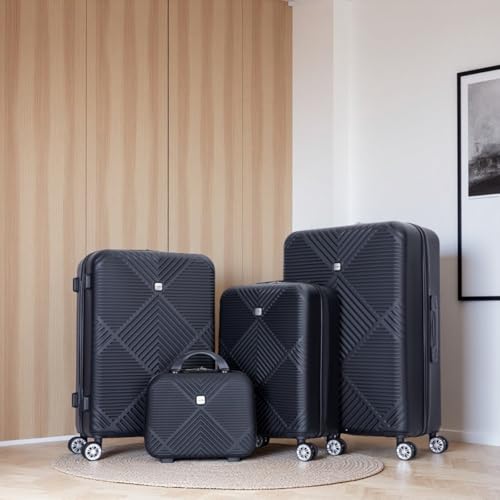 4-Piece Lightweight ABS Luggage Set with Makeup Box - Black, Durable & Stylish Travel Suitcases4