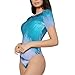 YANYU Blue Ocean Wave Print Adult Romper Womens Short Sleeve Onesie Bodysuit Casual Comfort Fashion Outfit