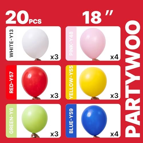 Image of PartyWoo Assorted Colors Rainbow Balloons 20pcs 18 Inch Multicolor Colorful Primary Color Balloon for Graduation Baby Shower Unicorn Fiesta Flower Spring Rainbow Theme Birthday Party Decorations
