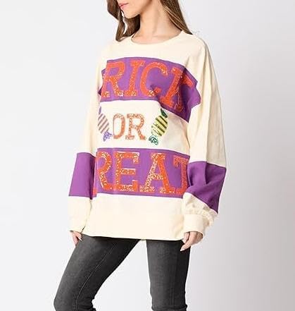 Halloween Sweatshirts for Women Sequin Color Block Crewneck Sweatshirts Long Sleeve Glitter Cute Sweatshirts - Image 4