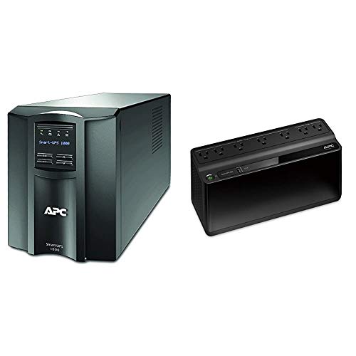 APC 1000VA Smart UPS with SmartConnect & UPS, 600VA UPS Battery Backup & Surge Protector, BE600M1 Backup Battery Power Supply, USB Charger, Back-UPS Series Uninterruptible Power Supply