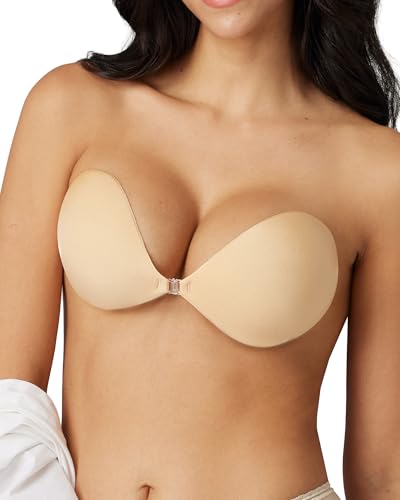 Image of Niidor Adhesive Sticky Invisible Bras: Backless Strapless Push-up Bra with Silicone Cups for Wedding, Party, Dress